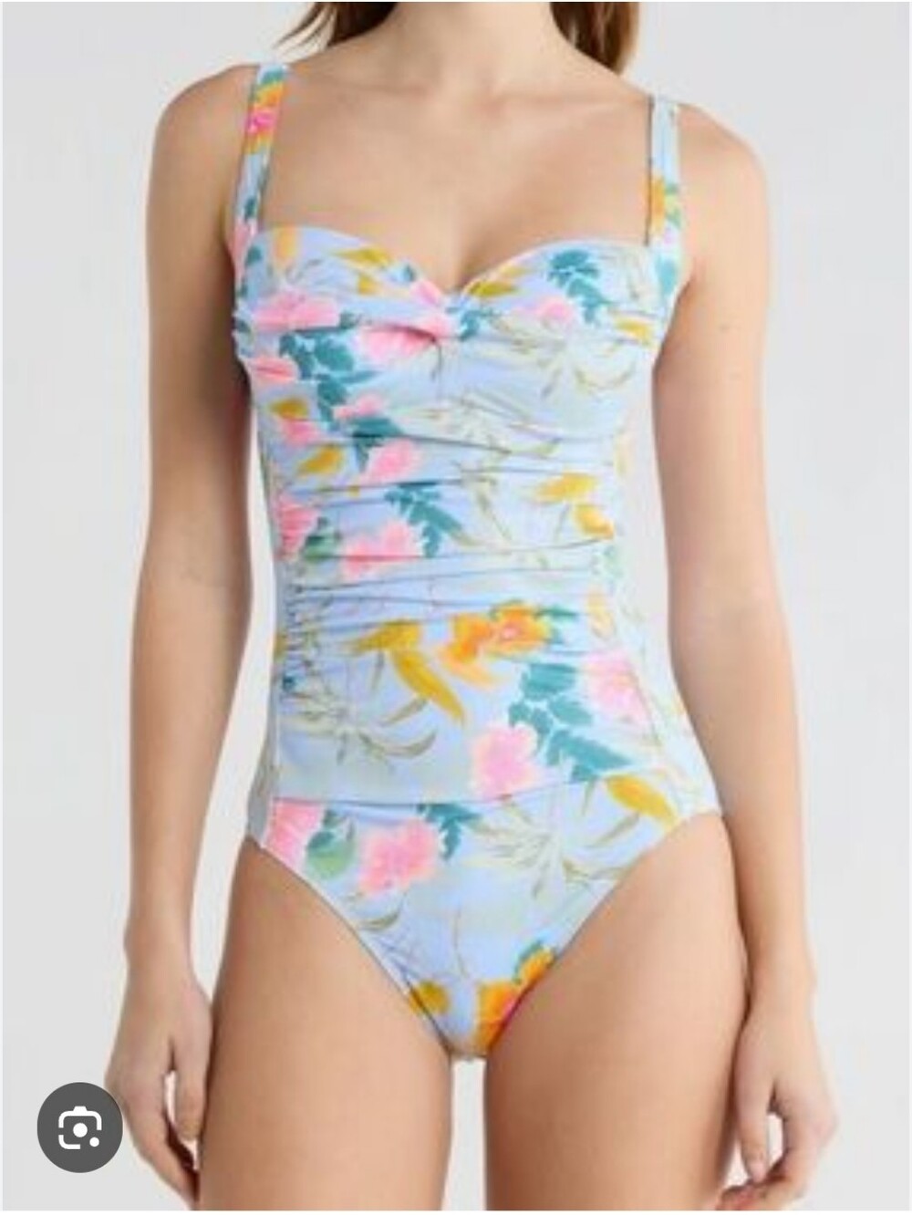 Betsey Johnson Floral One Piece Swimsuit Size L Tropical Ruching Blue NWT